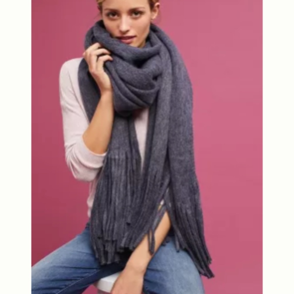 Anthropologie Fringed Wrap Scarf in Navy